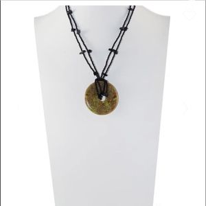 ~Savvy Cie~Beaded Black Onyx/Epidote Disc Pendant